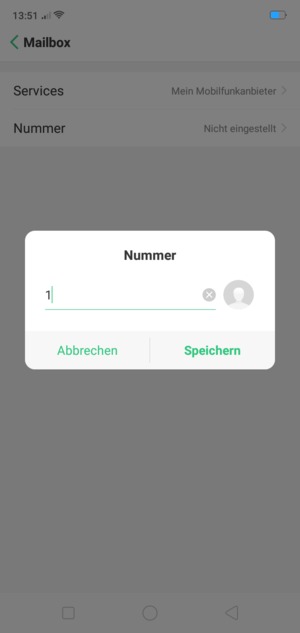 Geben Sie die Mailboxnummer ein und wählen Sie Speichern