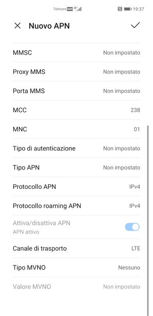 Scorri verso il basso e inserisci le informazioni degli MMS