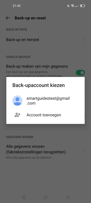 Selecteer uw back-up-account