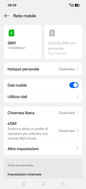 Seleziona SIM1 o SIM2