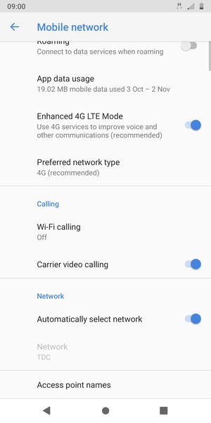 Scroll to and select Access point names