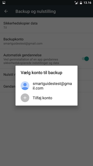 Vælg din sikkerhedskopi-konto