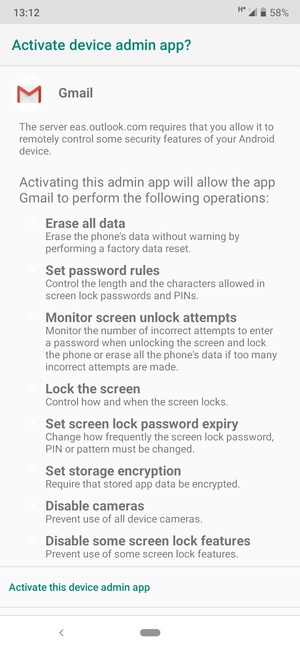 Scroll to and select Activate this device admin app