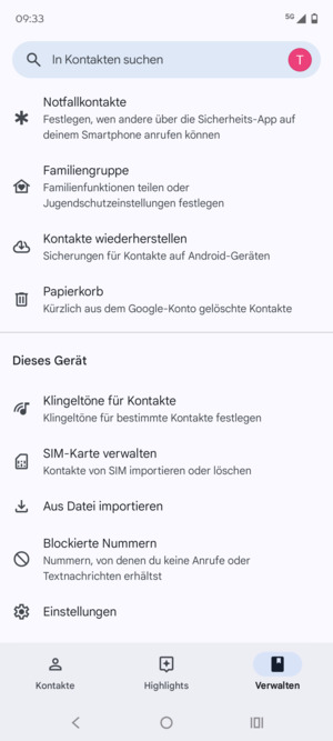 Scrollen Sie und wählen Sie SIM-Karte verwalten