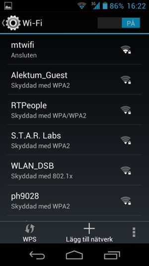 Du är nu ansluten till Wi-Fi nätverket
