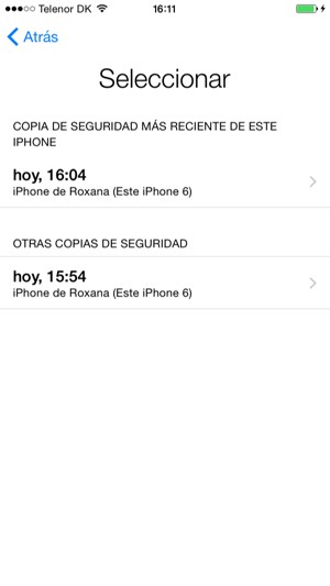 Seleccione la última copia de seguridad de la lista y seleccione Restablecer