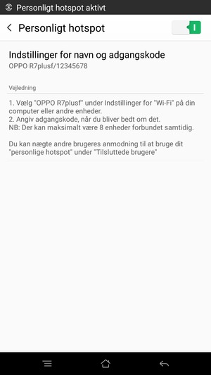 Din telefon er nu sat op til brug som modem