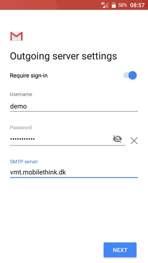 Enter Outgoing server address and select Next