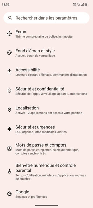 Faites défiler et sélectionnez Localisation