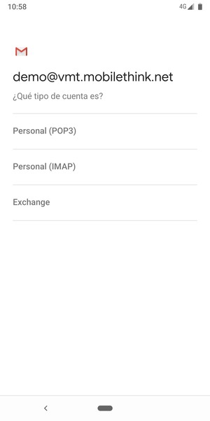 Seleccione Personal (POP3) o Personal (IMAP)