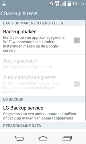 Vink het selectievakje Back-up maken aan
