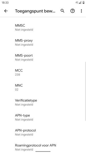 Scroll naar beneden en voer mms-gegevens in