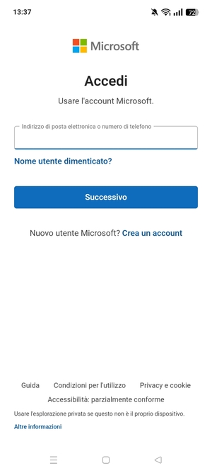 Inserisci il tuo indirizzo email e seleziona Successivo