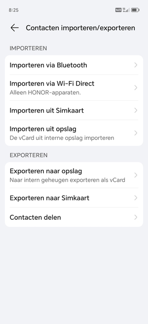 Selecteer Importeren uit Simkaart