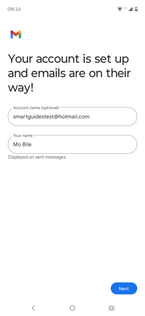 Give your account a name and enter your name. Select Next