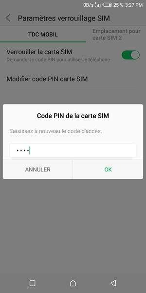 Veuillez confirmer votre nouveau code PIN de la carte SIM et sélectionner OK