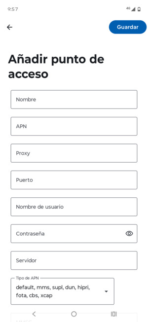 Introduzca la información de Internet