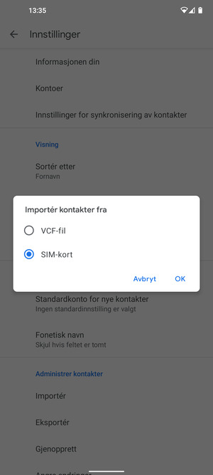 Velg SIM-kort og velg OK