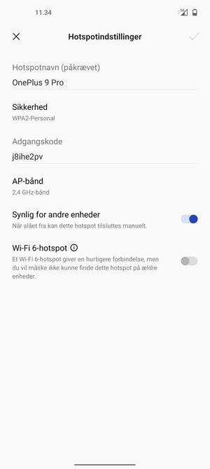 Indtast en Wi-Fi-hotspot adgangskode på minimum 8 tegn og vælg OK