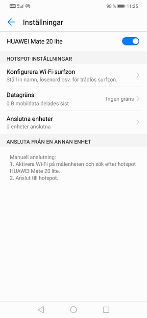 Din telefon har nu ställts in för att kunna användas som ett modem