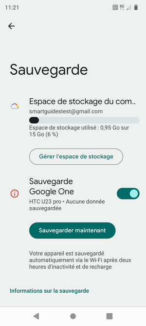 Sélectionnez Espace de stockage du compte