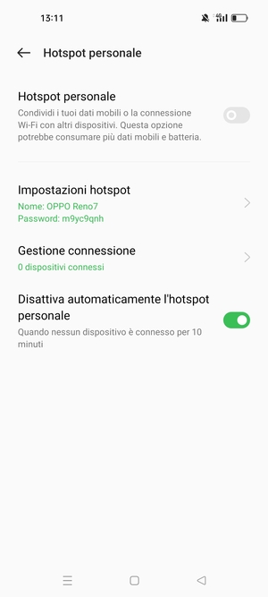 Seleziona Impostazioni hotspot