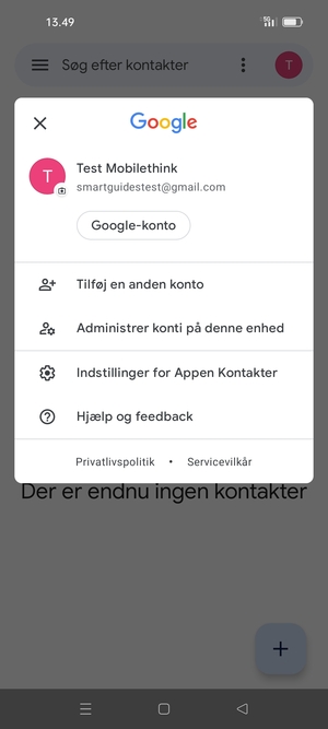 Vælg Indstillinger for Appen Kontakter