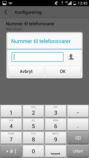 Skriv inn Nummer til telefonsvarer og velg OK