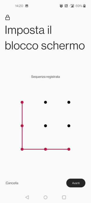 Disegna una sequenza di sblocco e seleziona Avanti