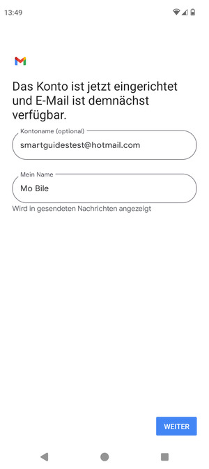 Geben Sie Ihrem Konto einen Namen und geben Sie Ihren Namen ein. Wählen Sie WEITER