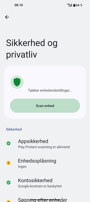 For at aktivere din skærmlås, gå til menuen Sikkerhed og privatliv og vælg Enhedsoplåsning