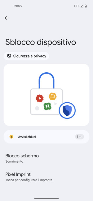 Seleziona Blocco schermo