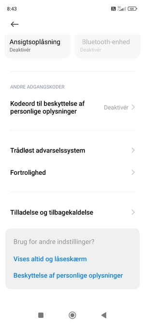 Scroll til og vælg Fortrolighed