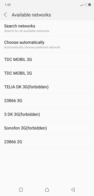 Select a network operator from the list