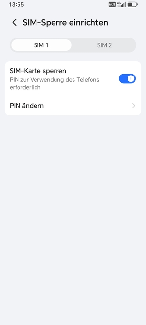Wählen Sie SIM 1 oder SIM 2 und wählen Sie  PIN ändern