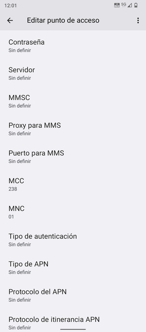Desplácese hacia abajo e introduzca la información de Internet