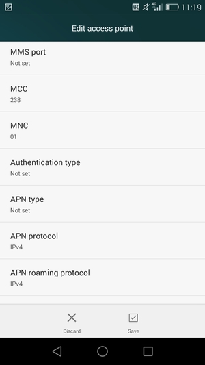 Scroll down and enter MMS information