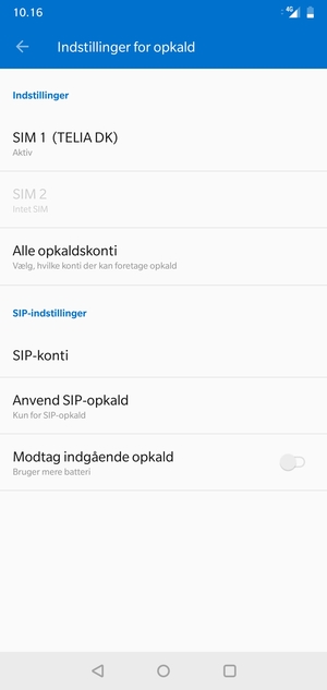 Vælg SIM 1 eller SIM 2