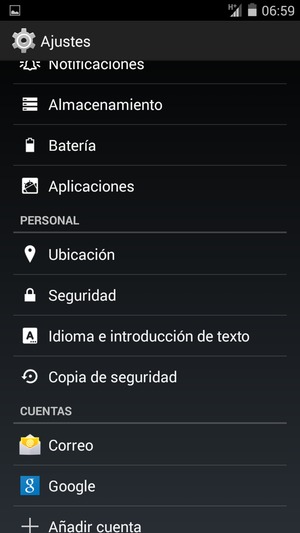 Desplácese y seleccione Copia de seguridad