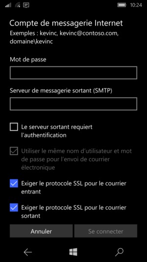 Décochez la case Le serveur sortant requiert l'authentification. Sélectionnez Se connecter