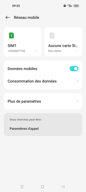 Sélectionnez SIM1 ou SIM2