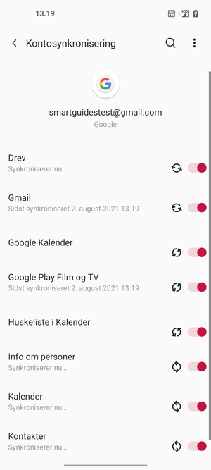 Dine oplysninger vil blive synkroniseret