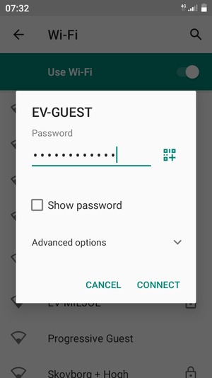 Enter the Wi-Fi password and select CONNECT