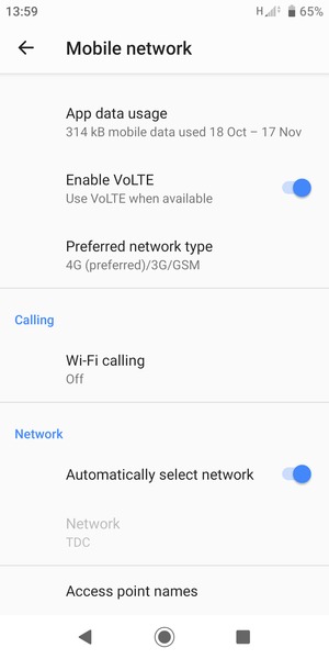 Scroll to and select Access point names