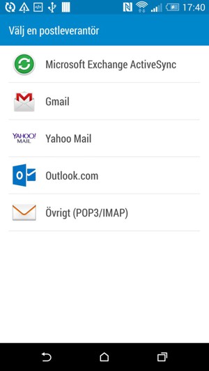 Välj Gmail eller Outlook.com (Hotmail)