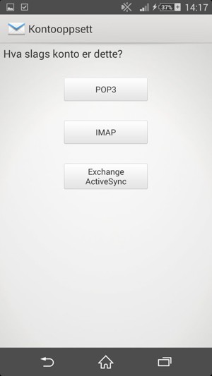 Velg POP3 eller IMAP