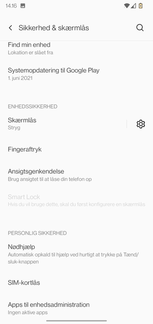 For at aktivere din skærmlås, gå til menuen Sikkerhed og skærmlås og vælg Skærmlås