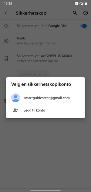 Velg sikkerhetskopi-kontoen din