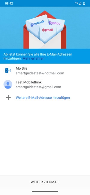 Wählen Sie WEITER ZU GMAIL