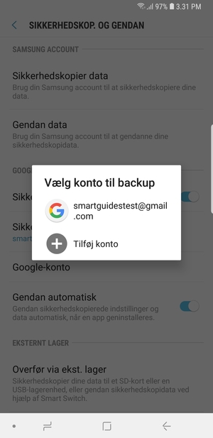 Vælg din sikkerhedskopi-konto